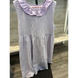 Stitchy Fish Girls Striped Lavender Ruffle Collar Dress Size 12 Cotton Blend
